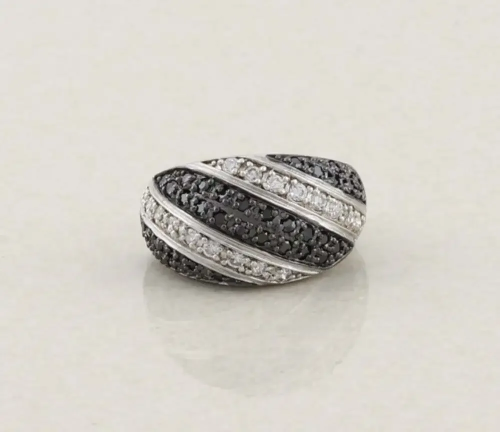 Sterling Silver Black and White Cubic Zirconia CZ Dome Ring Size 6 1/4